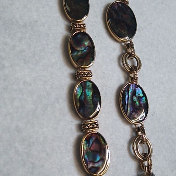 Monet Elongated Abalone Gold and Black Necklace/Bracelet Interlocking Links - Picture 3 of 6